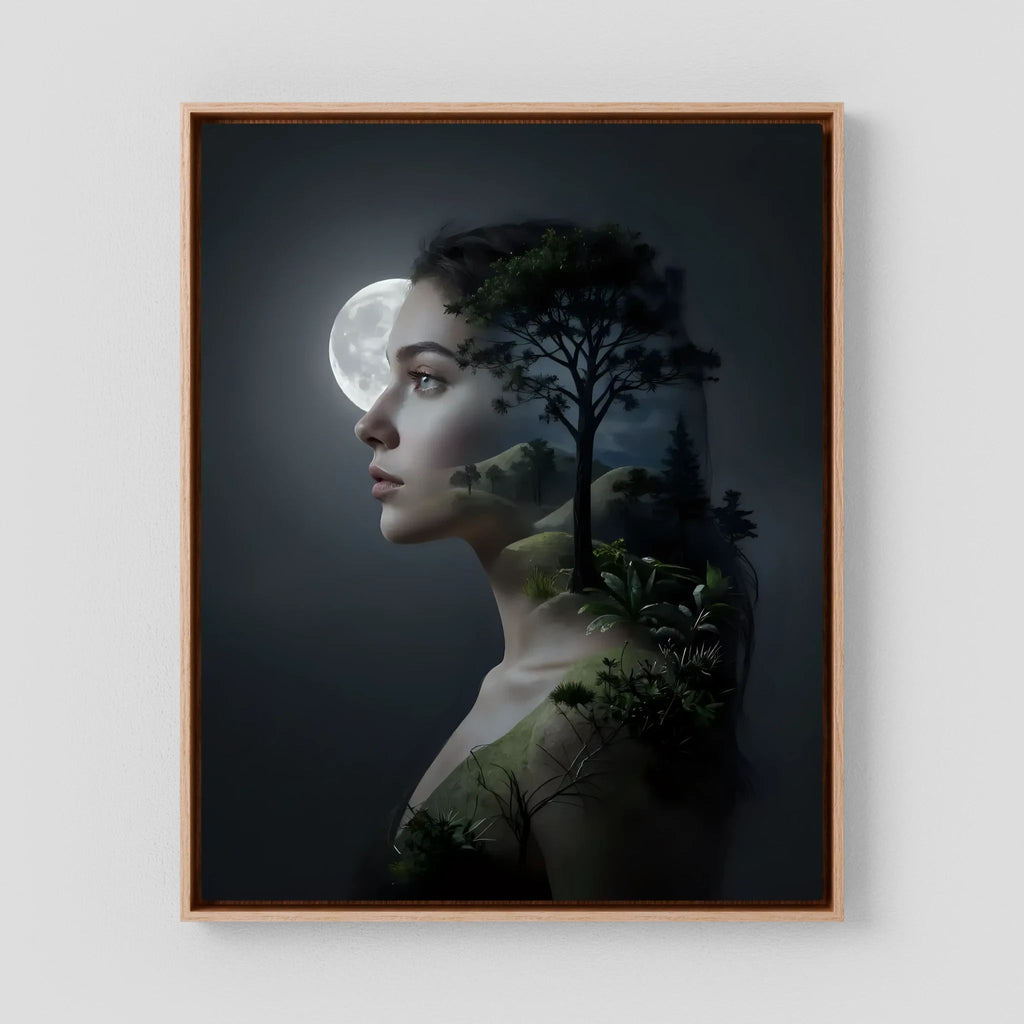 Woman's Silhouette with Moon and Nature