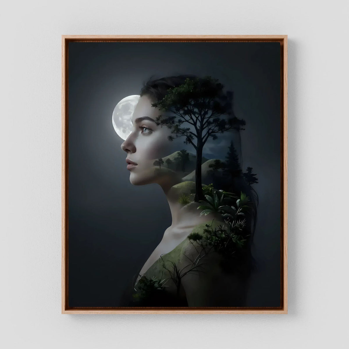 Woman's Silhouette with Moon and Nature