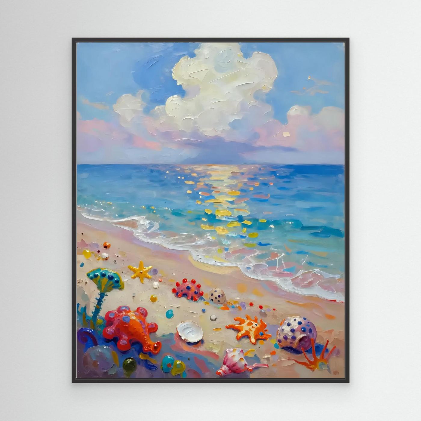 Vibrant Seaside with Colorful Shells 