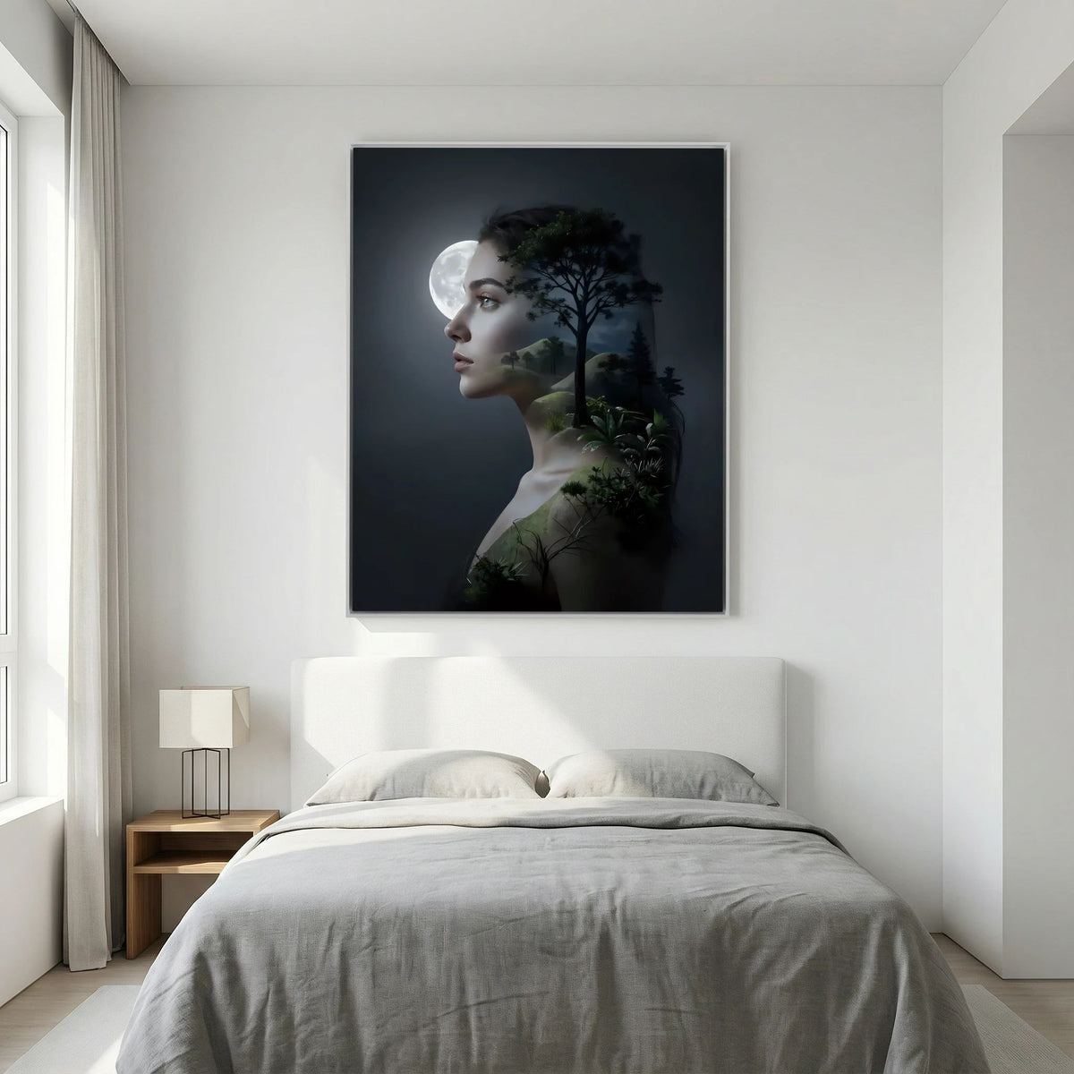 Woman's Silhouette with Moon and Nature