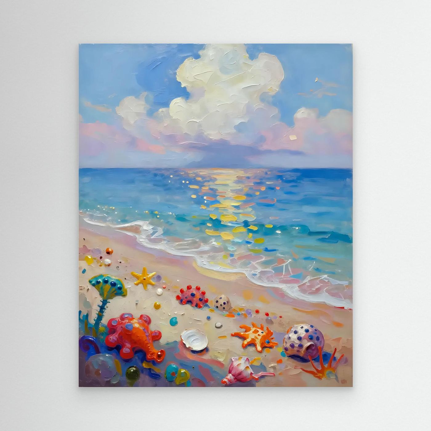 Vibrant Seaside with Colorful Shells 