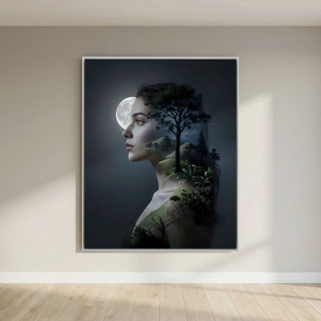Woman's Silhouette with Moon and Nature