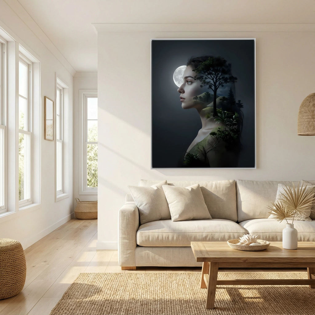 Woman's Silhouette with Moon and Nature