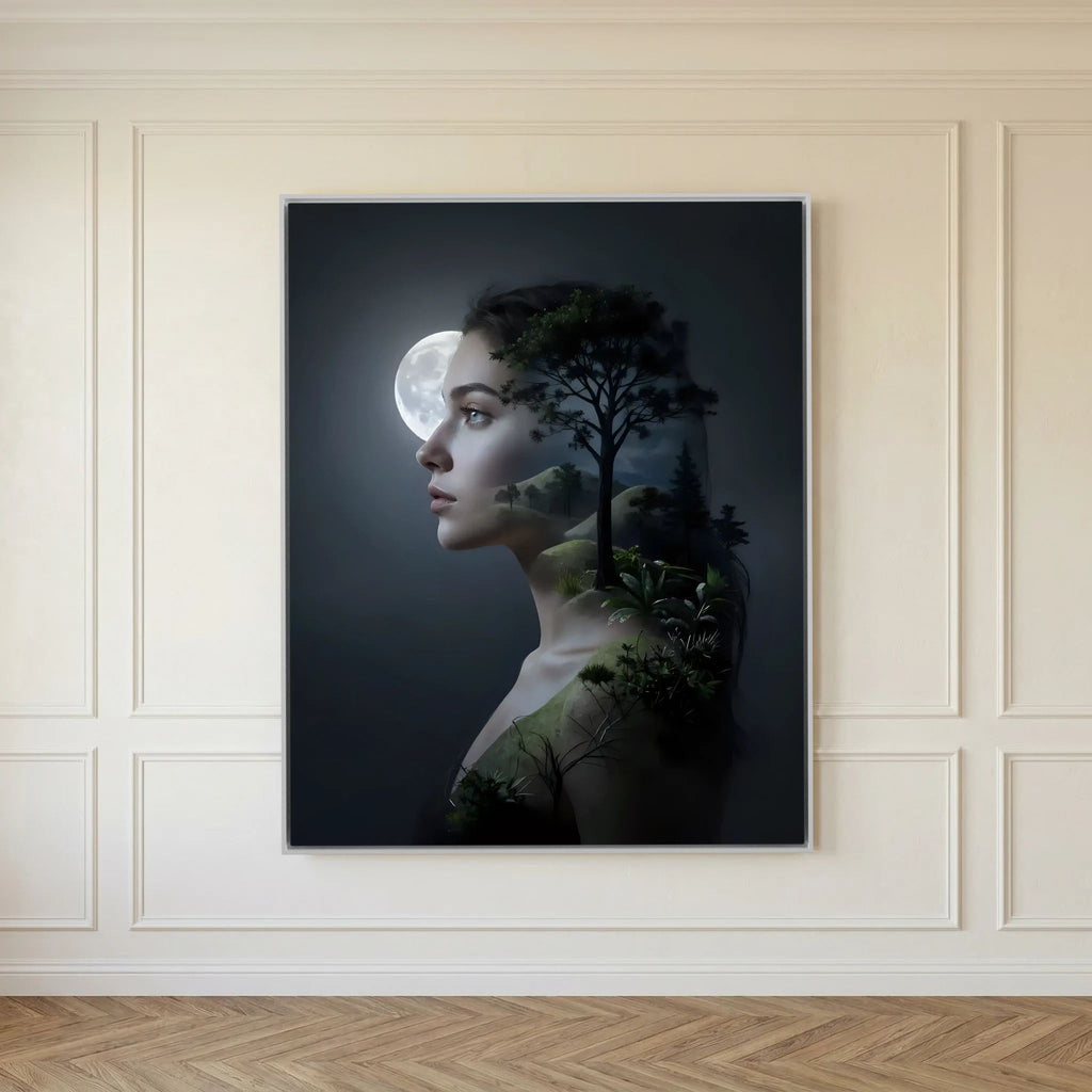 Woman's Silhouette with Moon and Nature