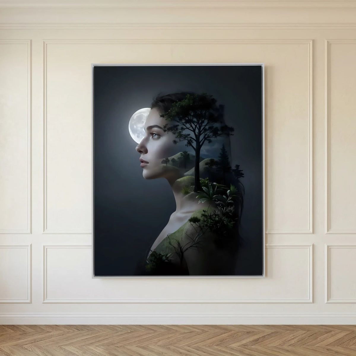 Woman's Silhouette with Moon and Nature