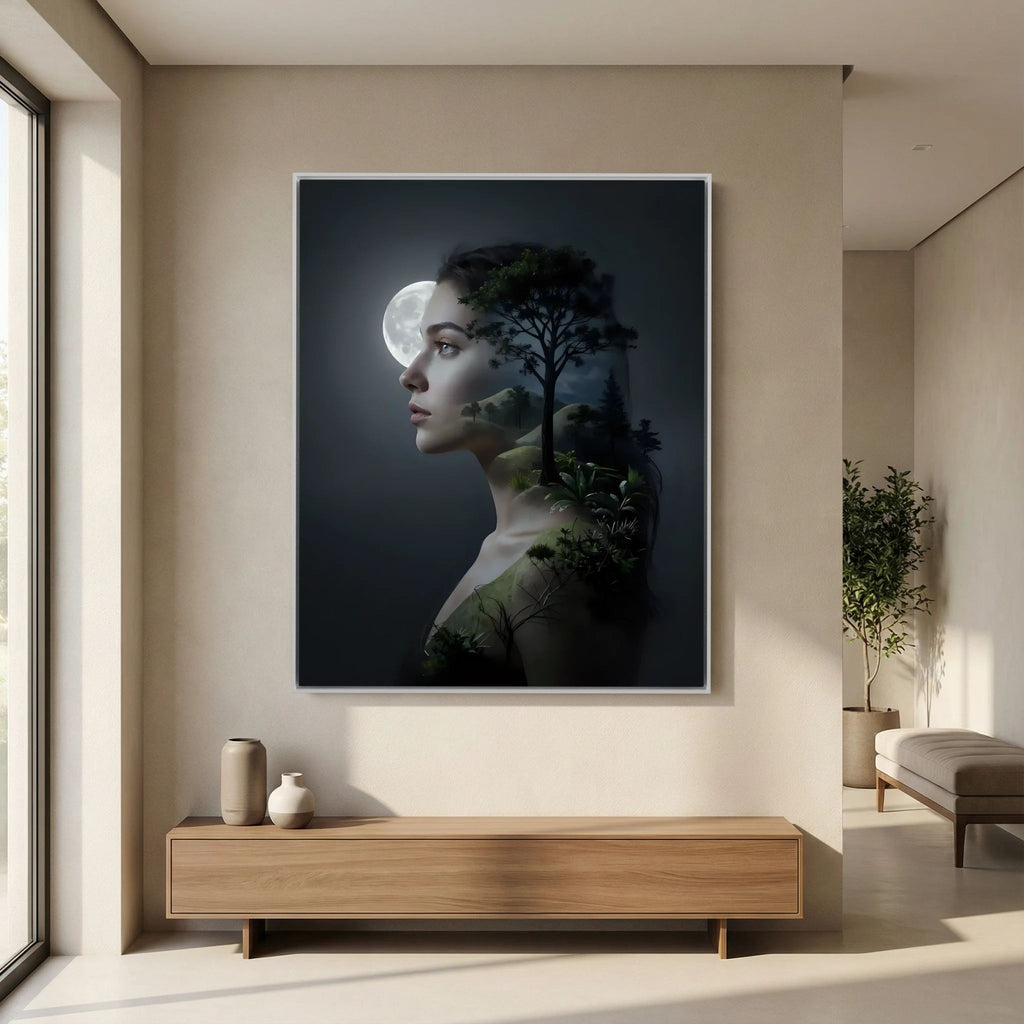Woman's Silhouette with Moon and Nature