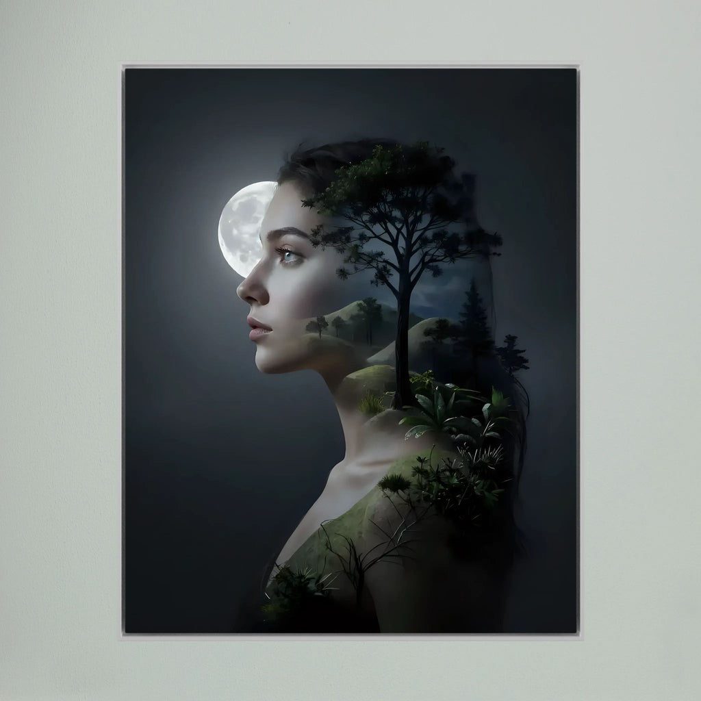 Woman's Silhouette with Moon and Nature