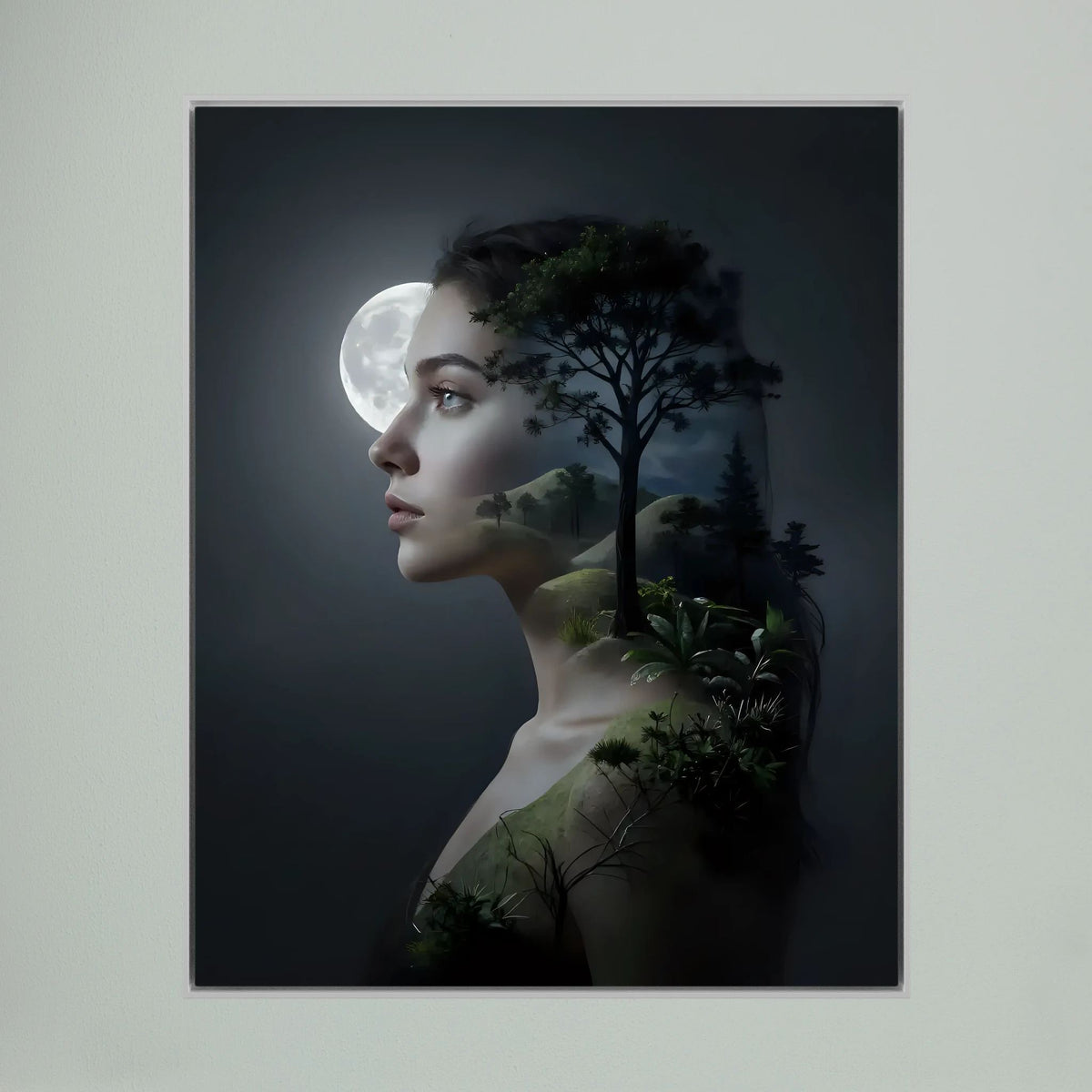 Woman's Silhouette with Moon and Nature