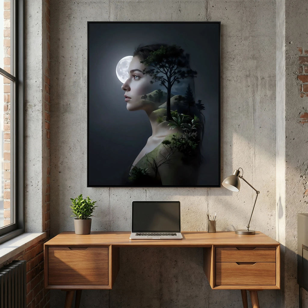 Woman's Silhouette with Moon and Nature
