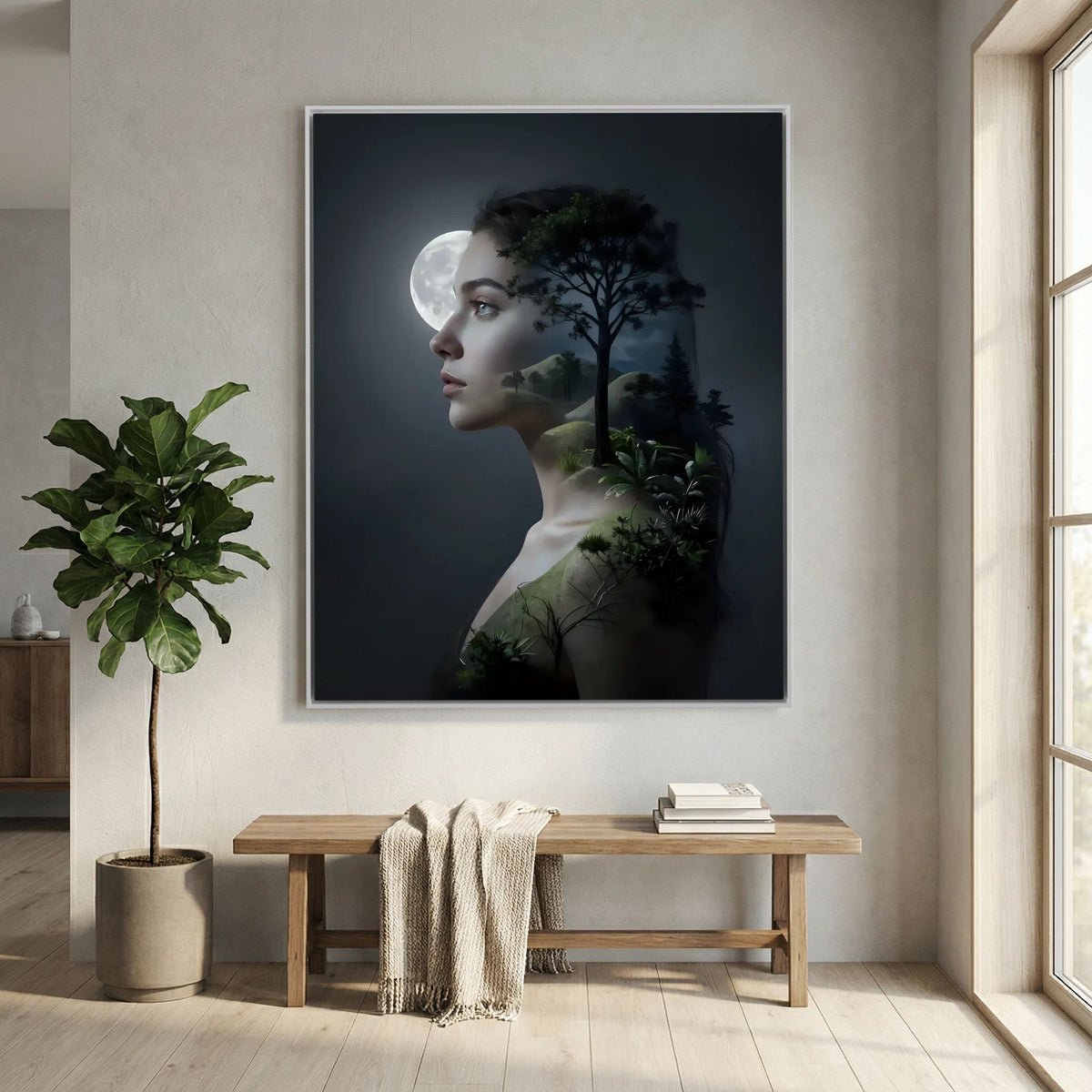 Woman's Silhouette with Moon and Nature