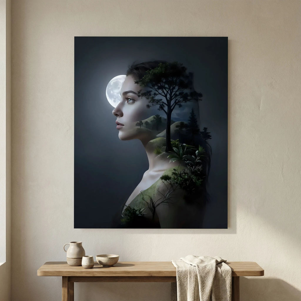 Woman's Silhouette with Moon and Nature
