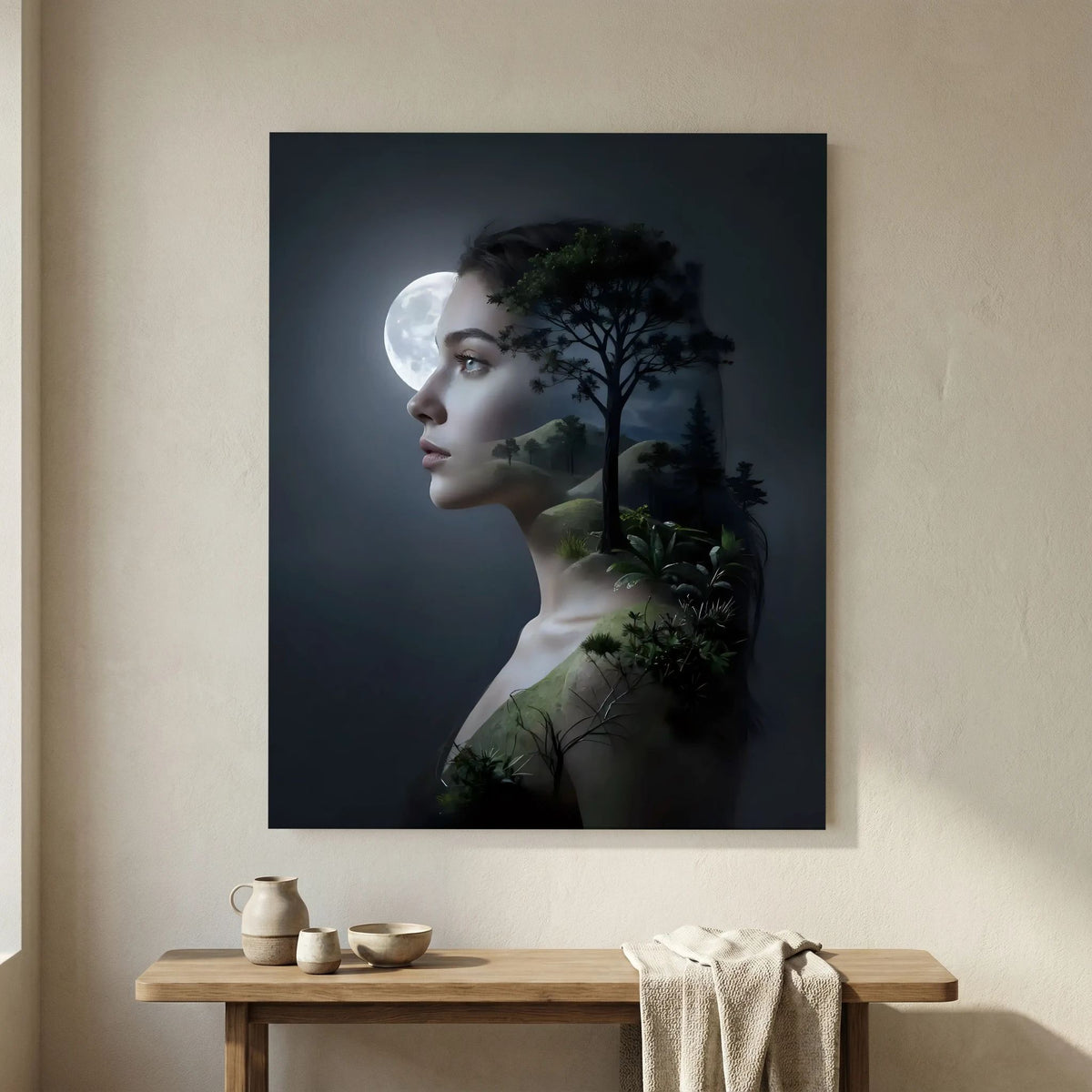 Woman's Silhouette with Moon and Nature