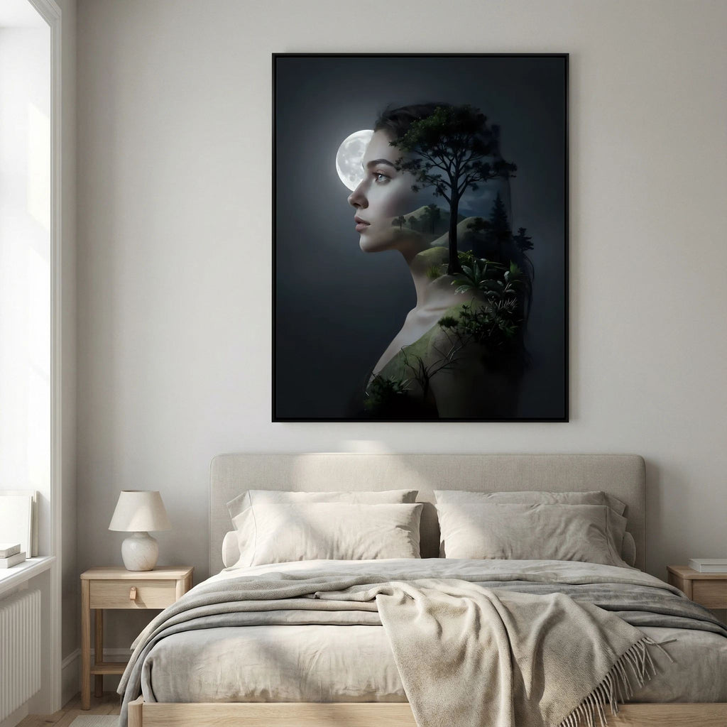 Woman's Silhouette with Moon and Nature