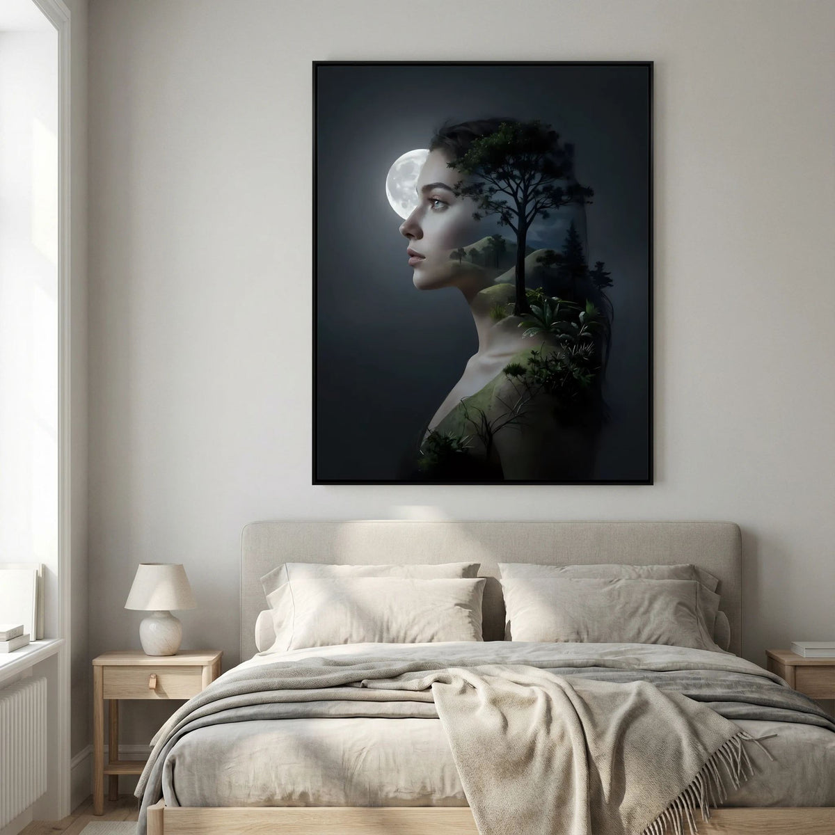 Woman's Silhouette with Moon and Nature