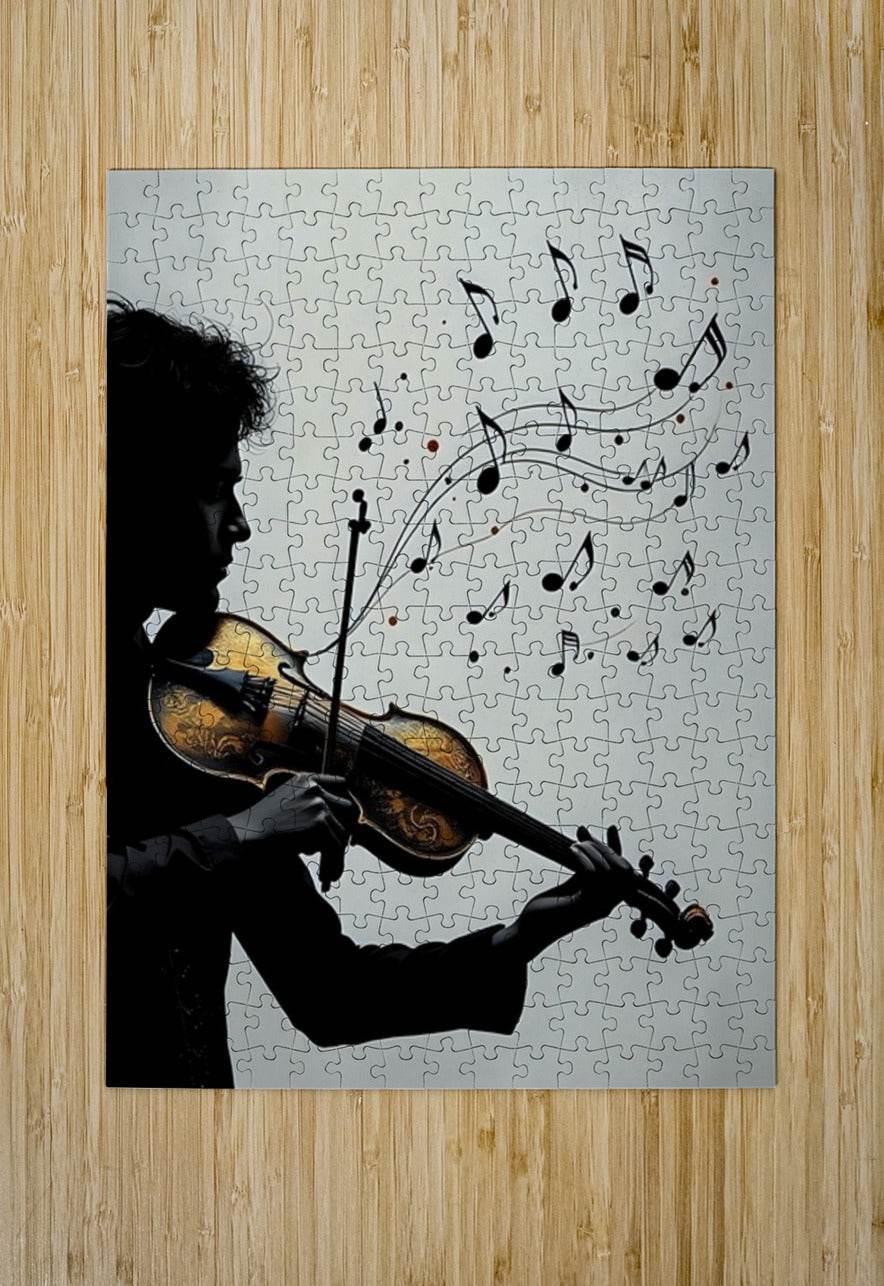 Silhouette violinist jigsaw puzzle art with musical notes