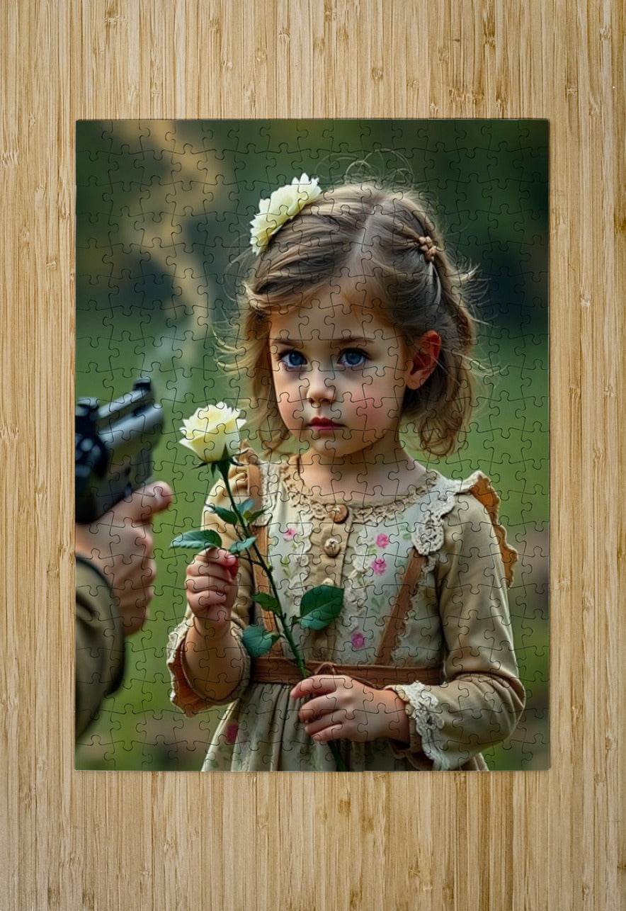 Jigsaw puzzle image of a young girl holding a white flower