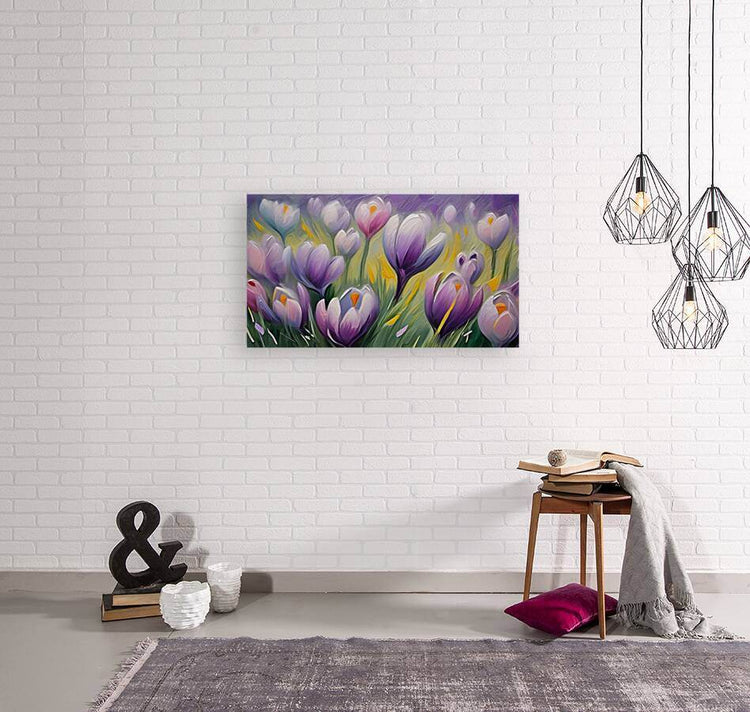 Small tulip floral print with purple, white and pink flowers on green stems