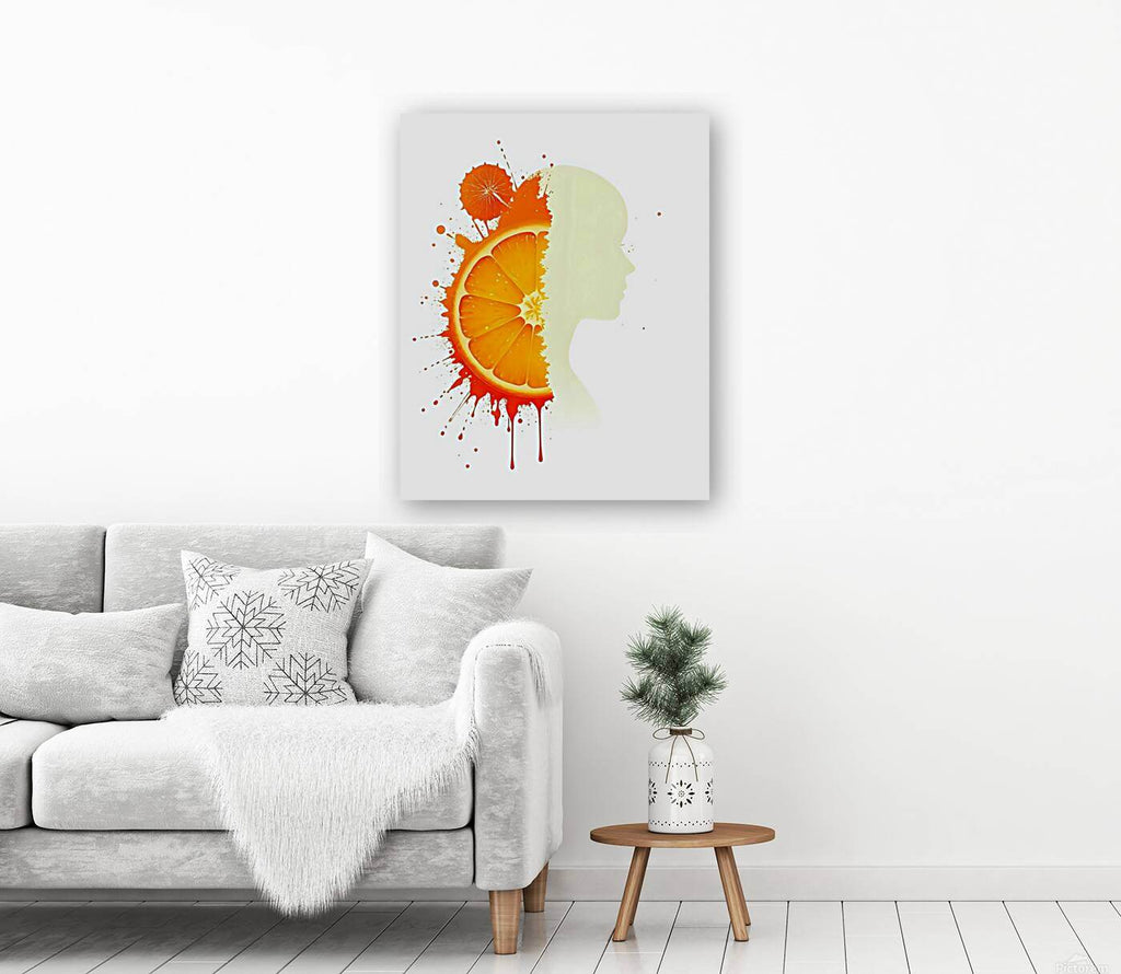Square canvas panel with orange citrus profile silhouette on pale yellow head shape
