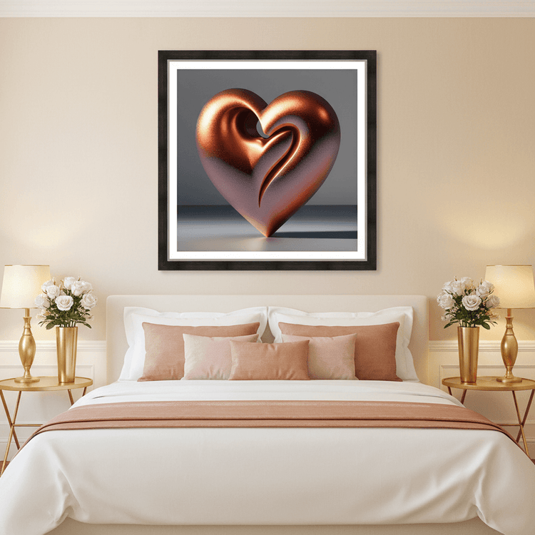 Framed copper rose gold sculptural heart wall art print