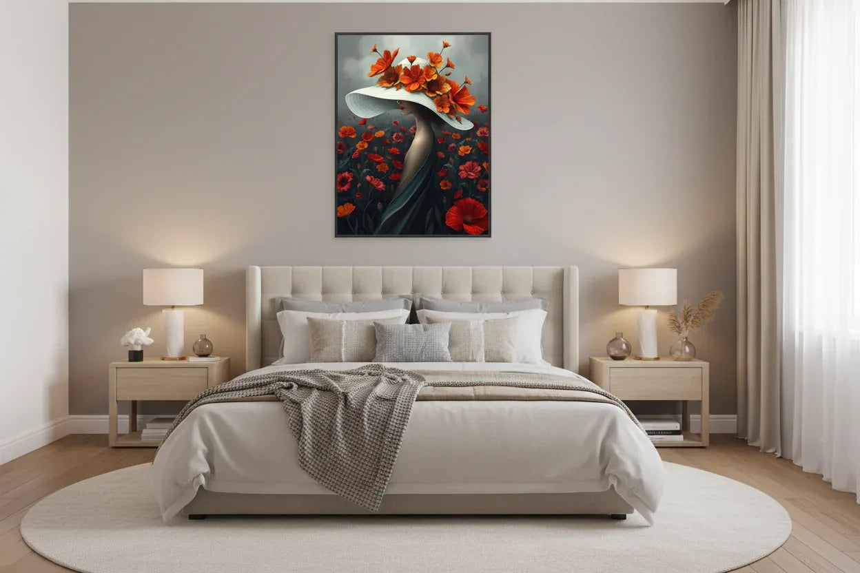 Floral Echoes 40-Elegant Poppy Hat Canvas Art - Esmonbijouart 