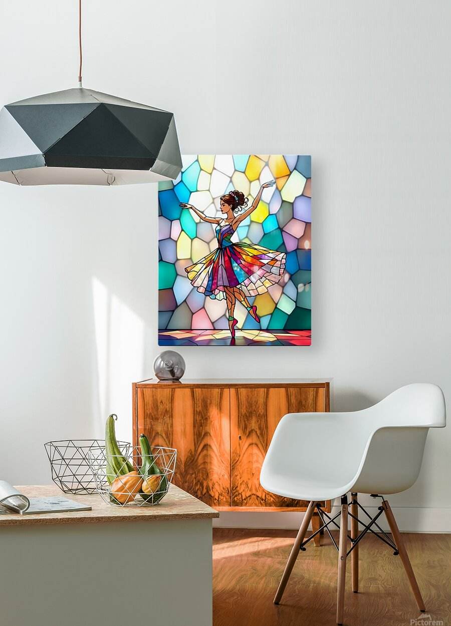 Ballerina canvas print of a dancer in vibrant rainbow tutu, arms extended