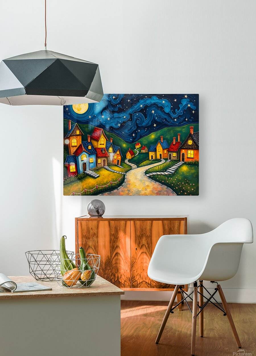 Dreamlike Village 4 - Post-Impressionist-Folk-Art-Nocturnal-Magical - Esmonbijouart 