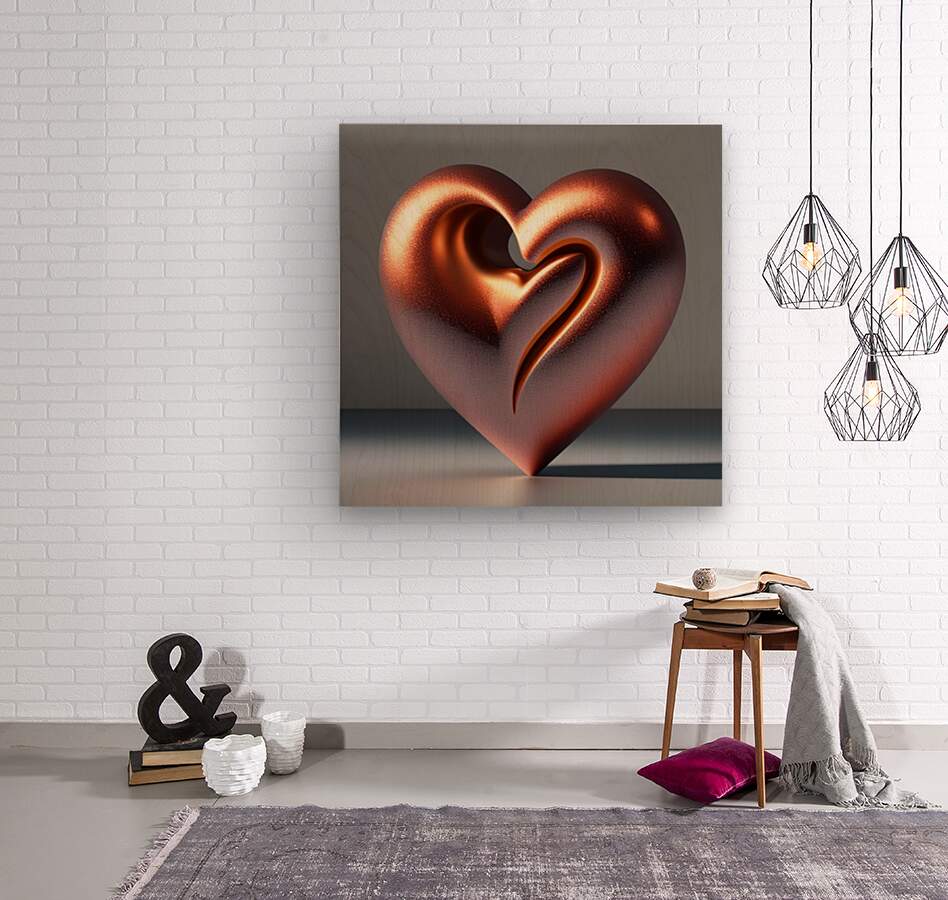 Canvas wall art featuring a copper rose gold metallic heart on a dark square panel