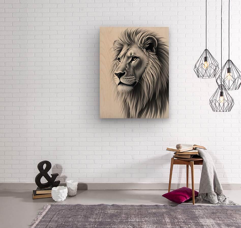 Lion portrait print on square canvas, sepia lion head with detailed mane