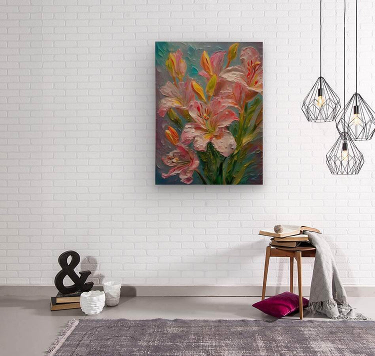 Floral wall art square print featuring pink and white blossoms with green leaves