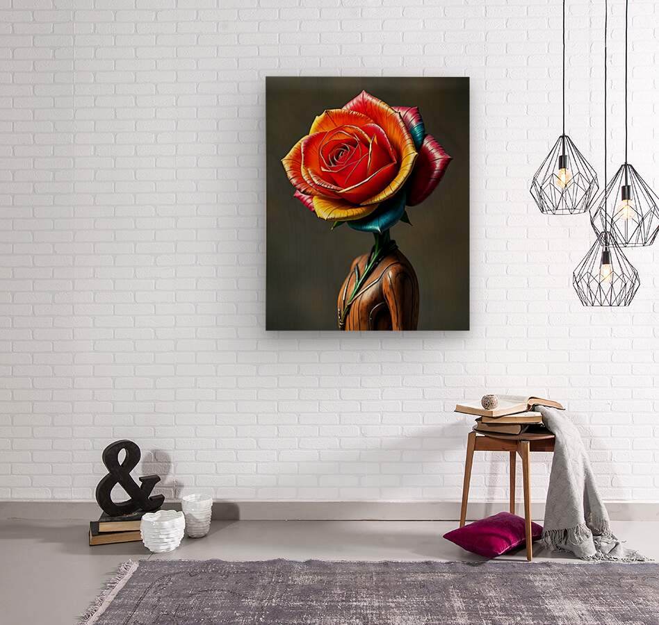 Rose canvas wall art print with red metallic petals and rainbow-edged outer petals