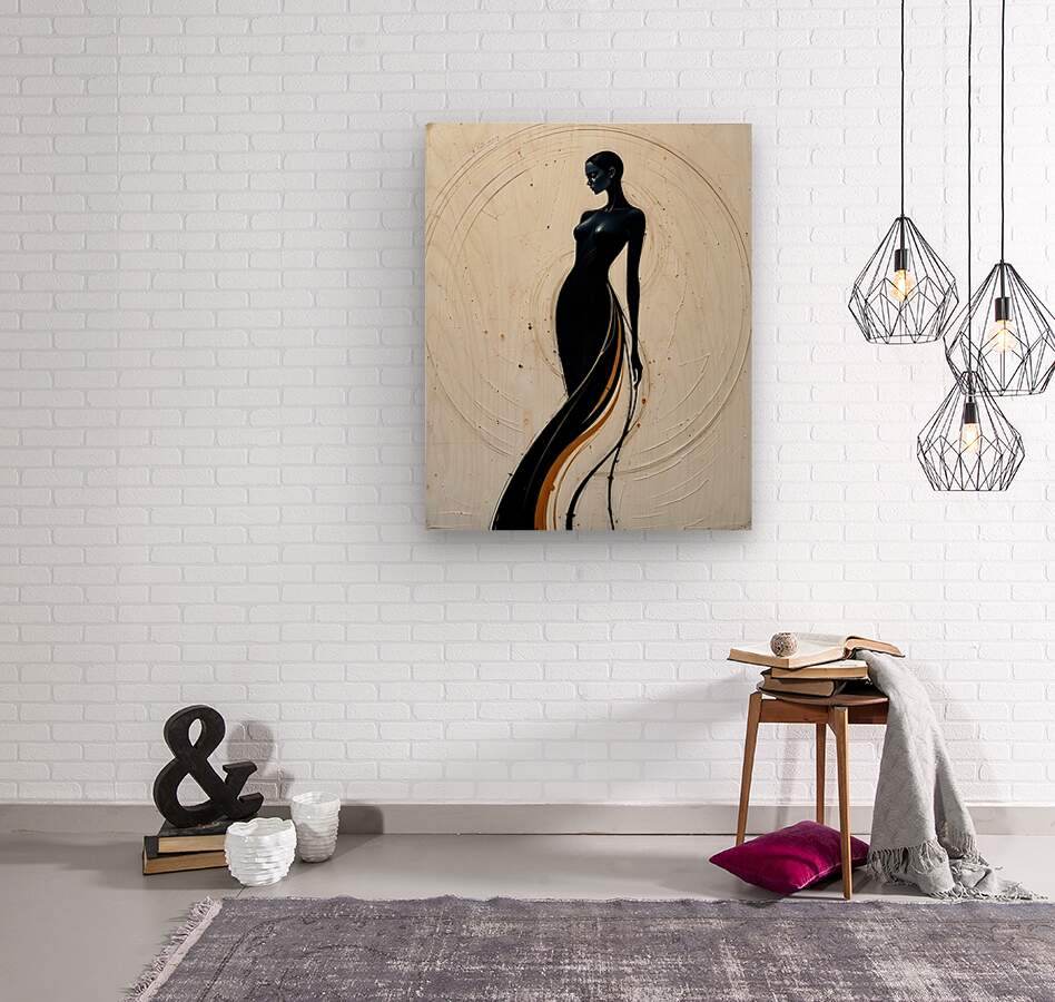 Sculptural figure wall art with a black woman silhouette profile and gold accent stripe.