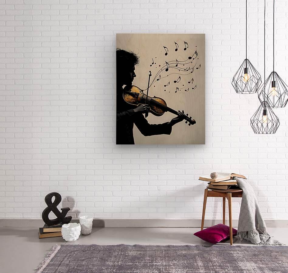 Silhouette violinist wall art with musical notes on canvas
