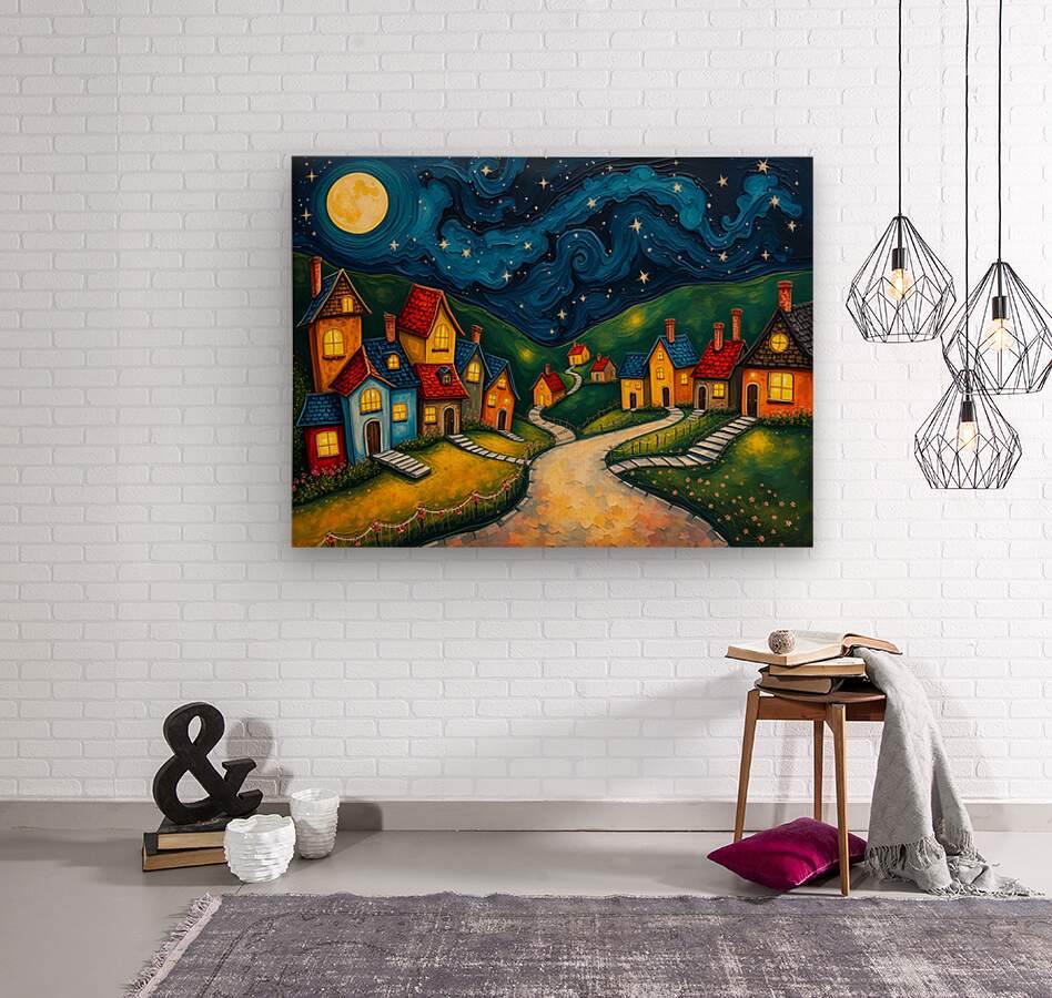 Dreamlike Village 4 - Post-Impressionist-Folk-Art-Nocturnal-Magical - Esmonbijouart 